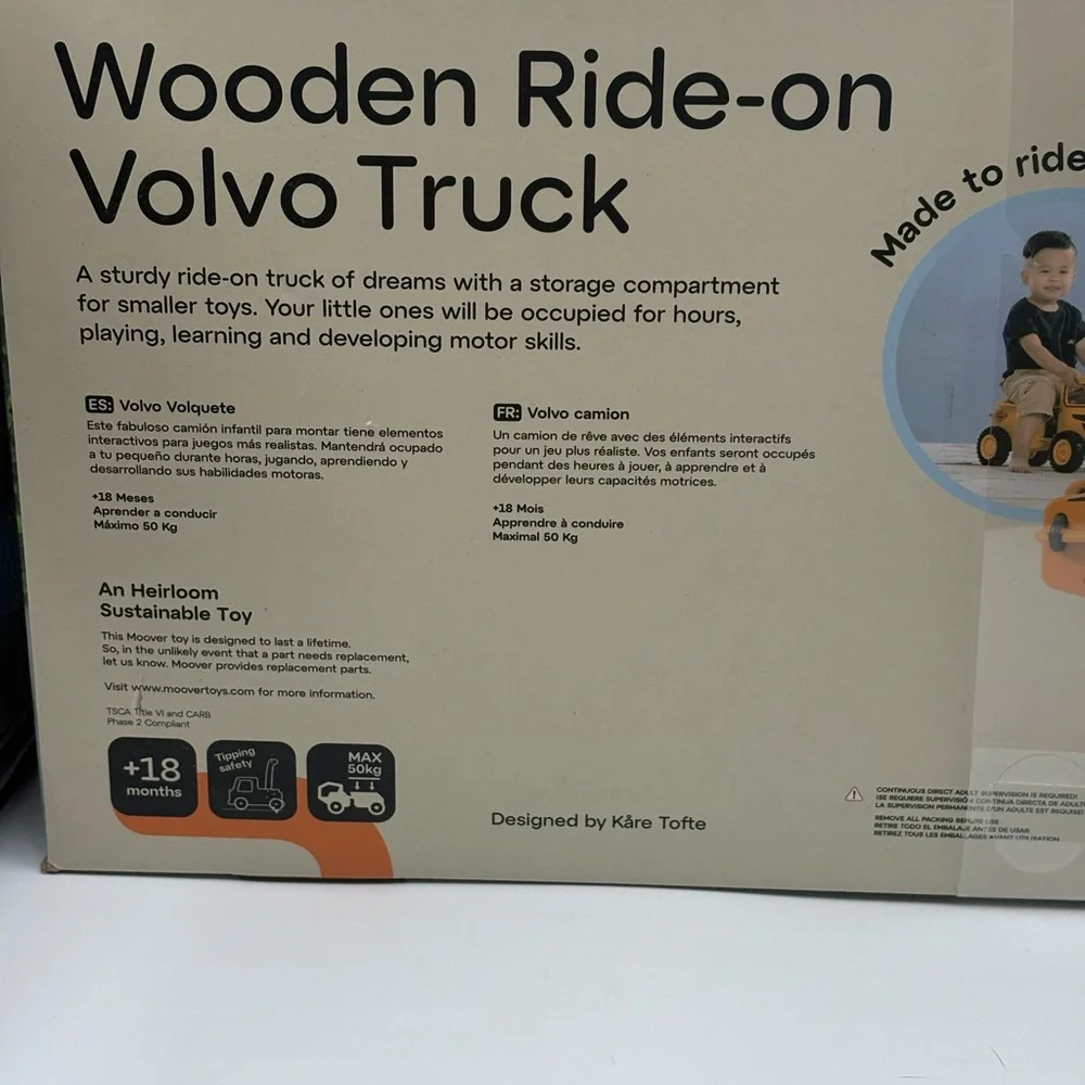 Moover Volvo Wooden Ride-On Truck - Yellow Construction Toy - New yellow